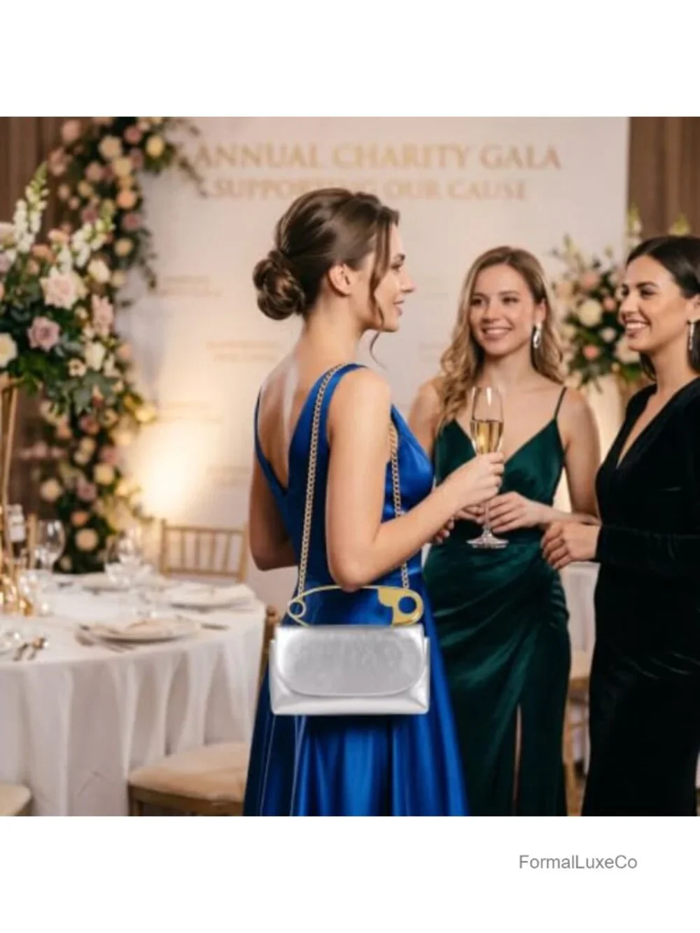 Gold Tone Metal Pin Handle Crossbody Evening Clutch Purse for Weddings